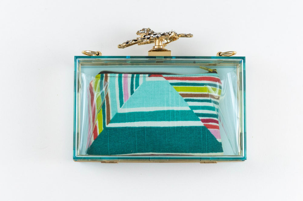 
            
                Load image into Gallery viewer, Acrylic Neon Blue Clutch with Removable Chain Strap
            
        