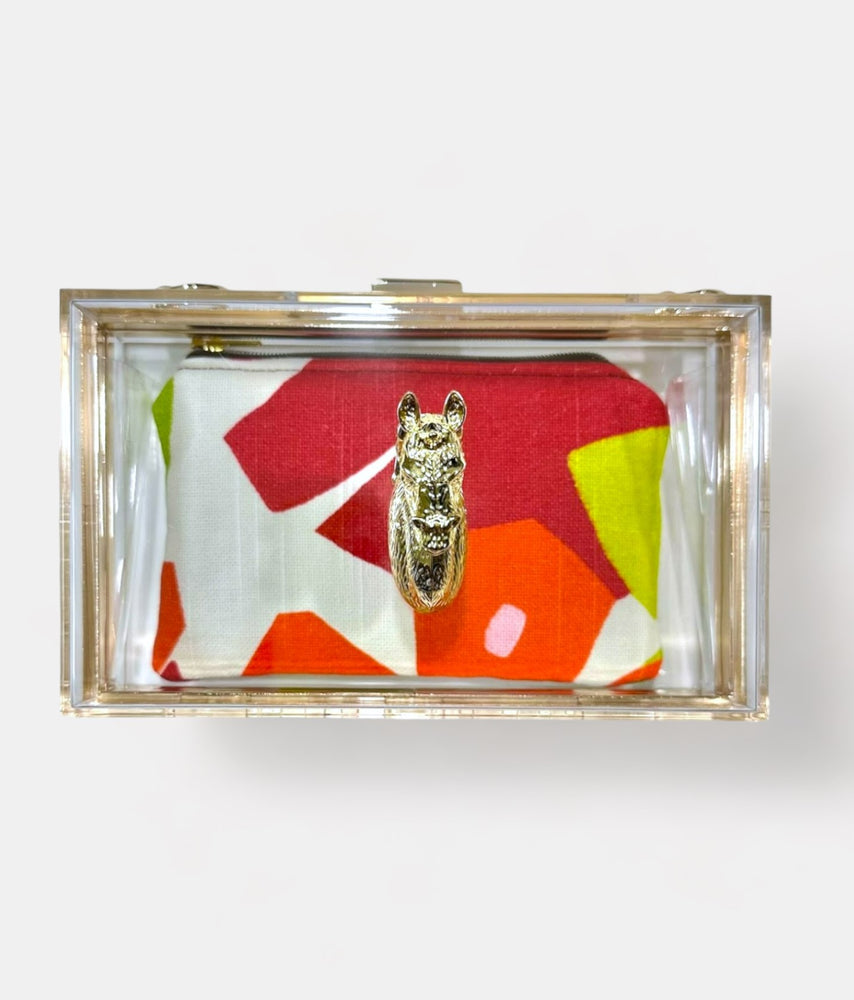 
            
                Load image into Gallery viewer, Acrylic Clear Colorful Horse Clutch with Removable Chain Strap
            
        