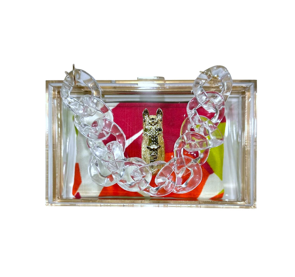 Acrylic Clear Colorful Horse Clutch with Removable Chain Strap