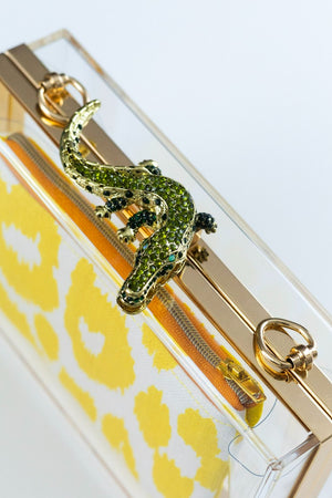 Acrylic Clear Alligator Clutch with Removable Chain Strap