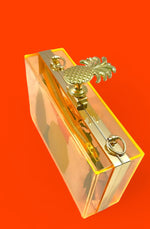 Acrylic Neon Gold Pineapple Orange Clutch with Removable Chain Strap