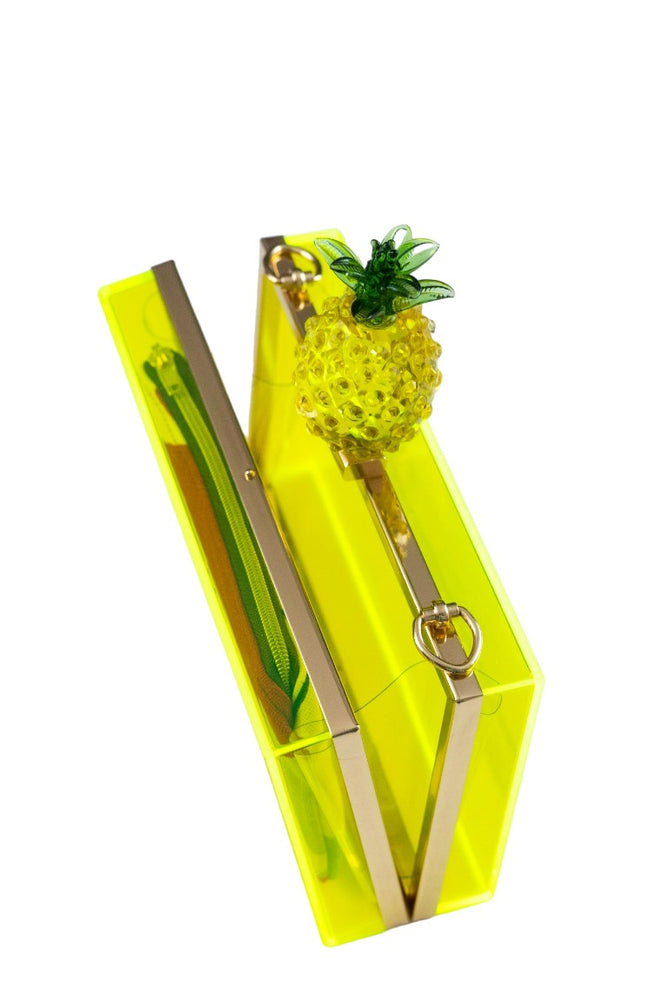 Acrylic Neon Yellow Clutch with Removable Chain Strap
