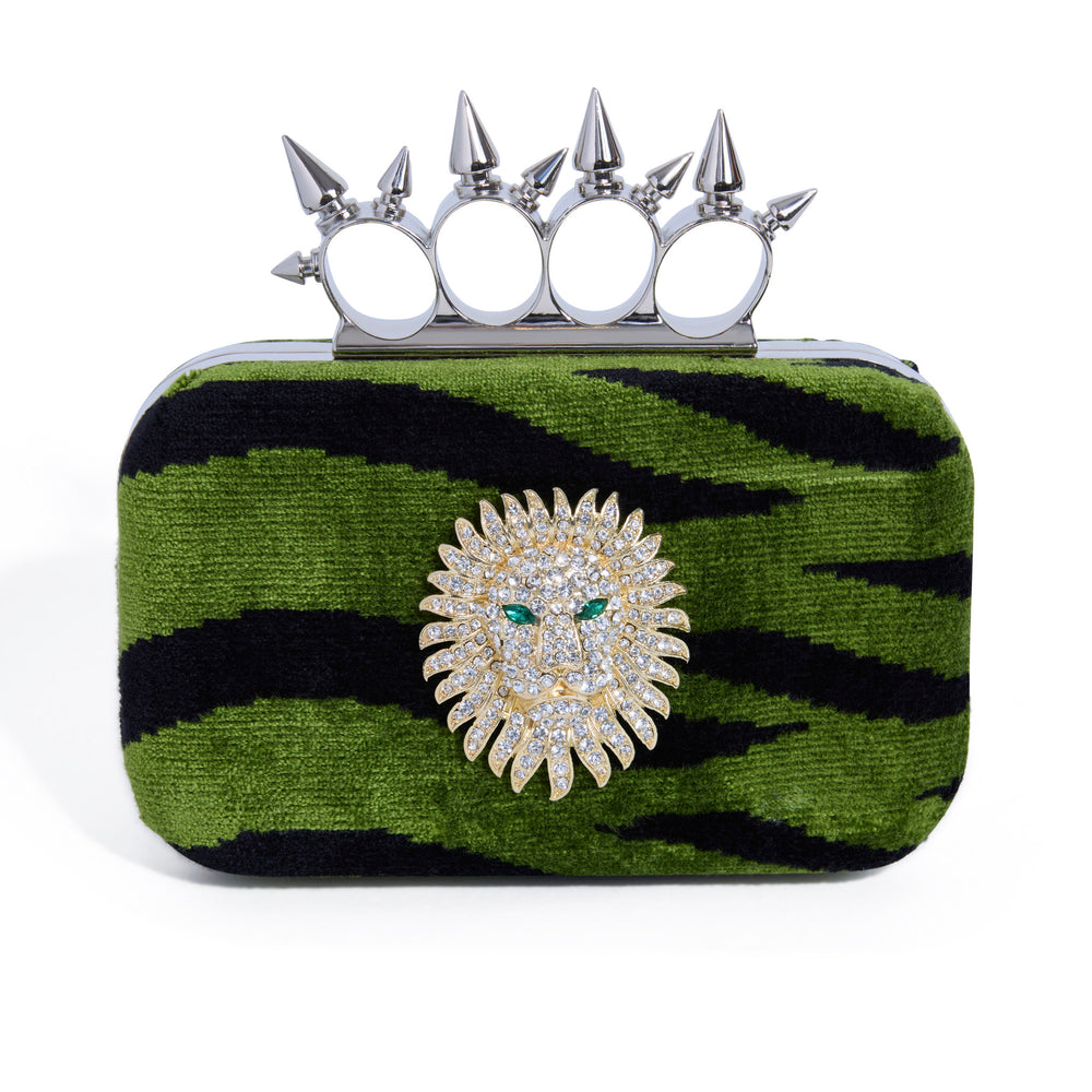 SPIKED HANDLE | GREEN TIGER VELVET MINAUDIÈRE