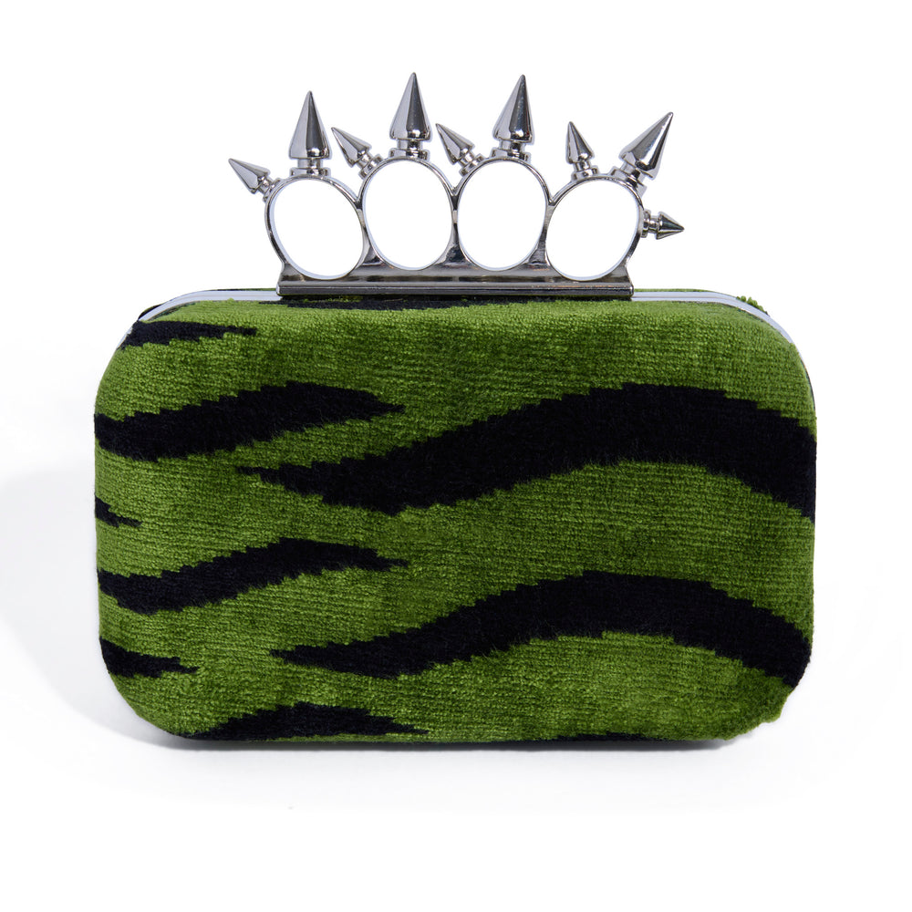 SPIKED HANDLE | GREEN TIGER VELVET MINAUDIÈRE