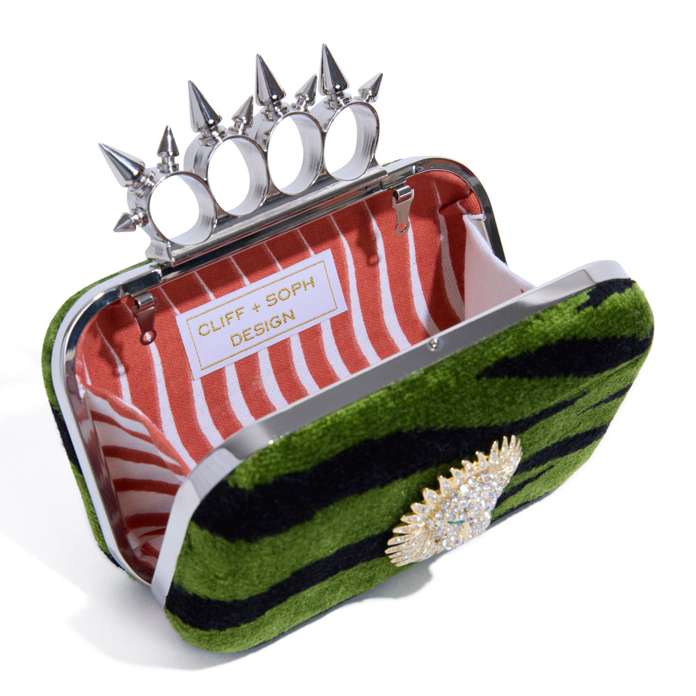 SPIKED HANDLE | GREEN TIGER VELVET MINAUDIÈRE