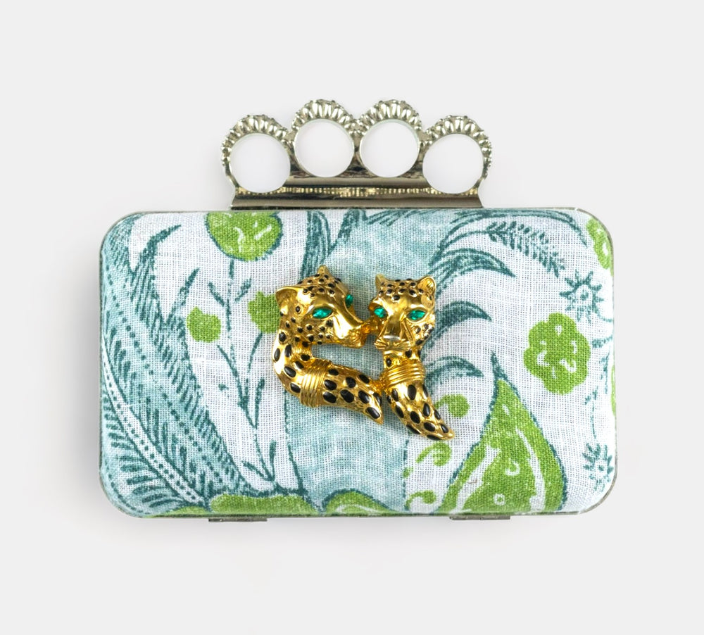 Four Ring Green Eyed Leopard Minaudière