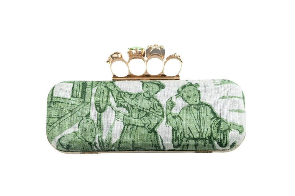 Skull Knuckle Four Rings Gold Metal Box Clutch | Peridot