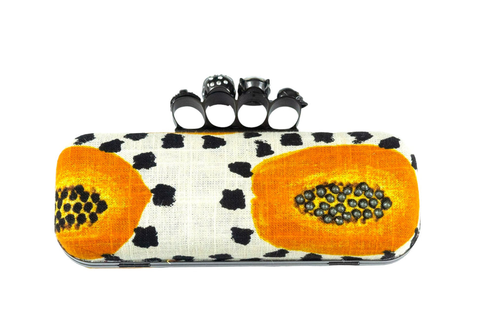 
            
                Load image into Gallery viewer, Skull Knuckle Four Rings Metal Box Clutch | Papaya
            
        