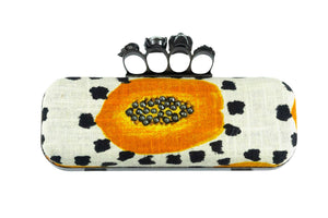 Skull Knuckle Four Rings Metal Box Clutch | Papaya