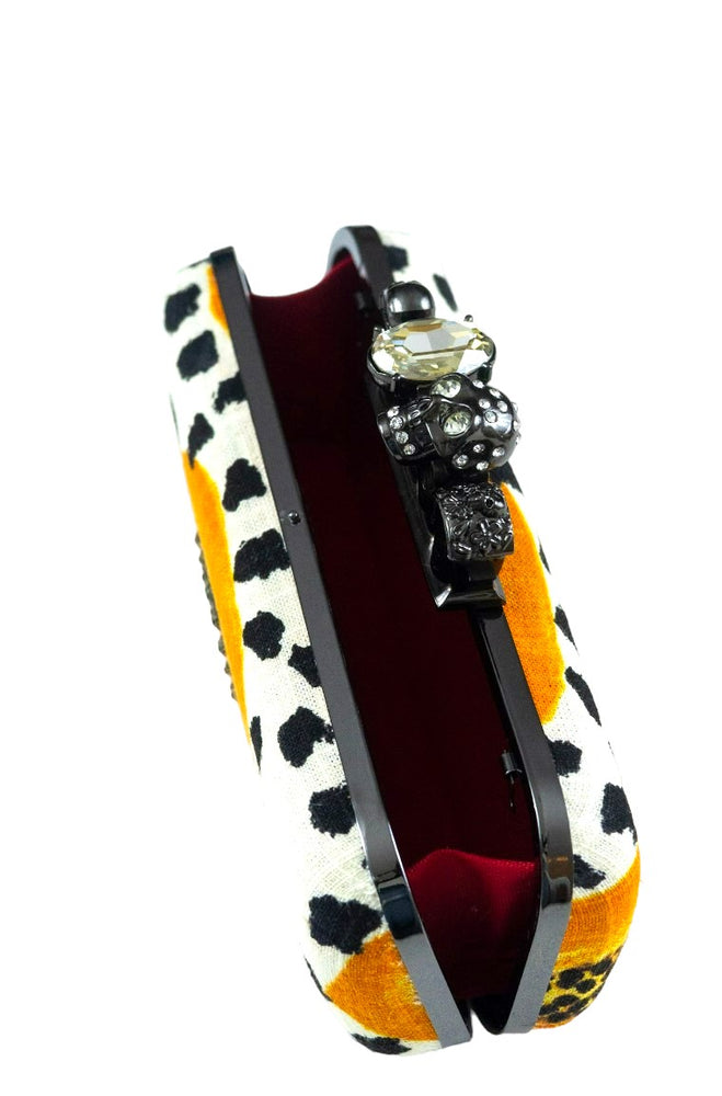 Skull Knuckle Four Rings Metal Box Clutch | Papaya