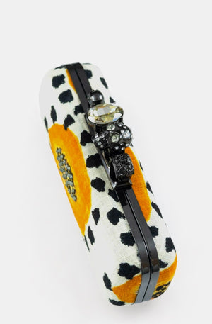 Skull Knuckle Four Rings Metal Box Clutch | Papaya