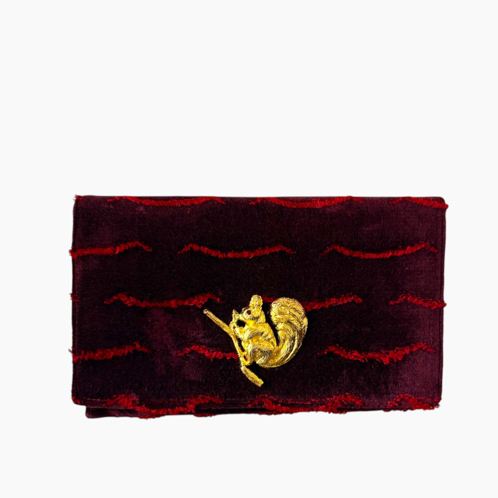 ENVELOPE CLUTCH WITH BURGUNDY VELVET x SQUIRREL