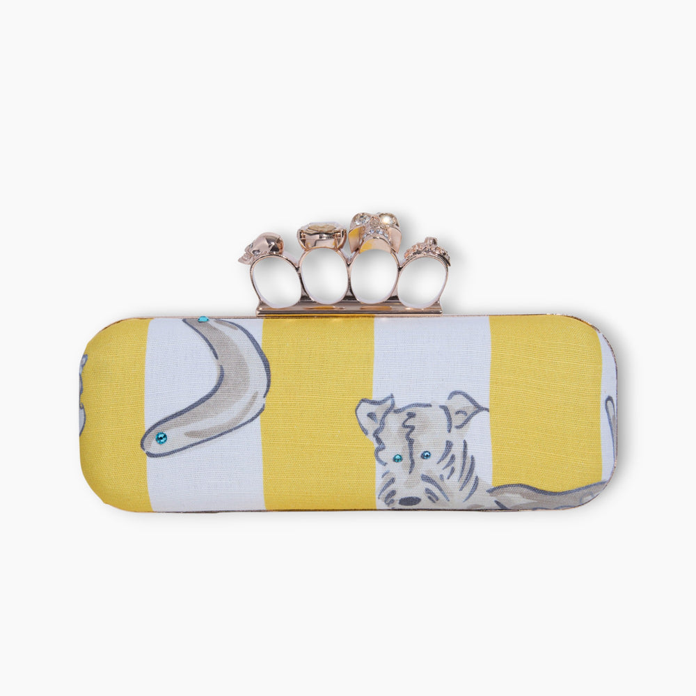 SKULL KNUCKLE | FRENCH LE CHIEN YELLOW CABANA STRIPE MINAUDIÈRE