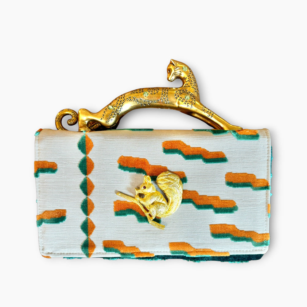 LEOPARD HANDLE CLUTCH | TRIANGLE x SQUIRREL