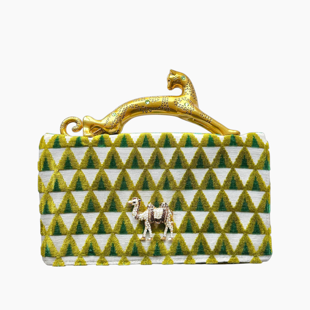 LEOPARD HANDLE CLUTCH | TRIANGLE x CAMEL
