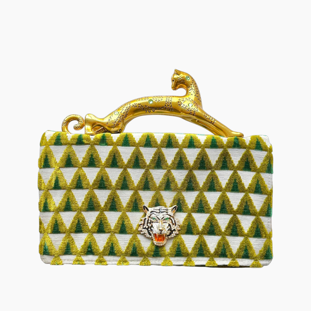 LEOPARD HANDLE CLUTCH | TRIANGLE x TIGER FACE