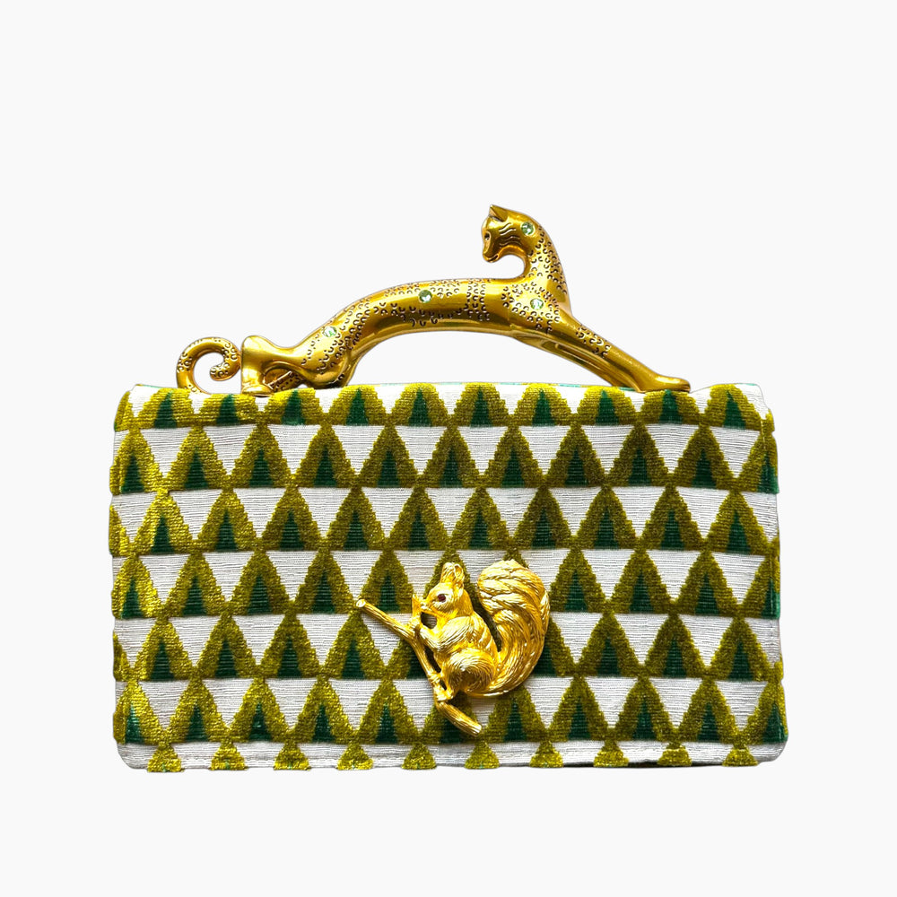 LEOPARD HANDLE CLUTCH | TRIANGLE x SQUIRREL