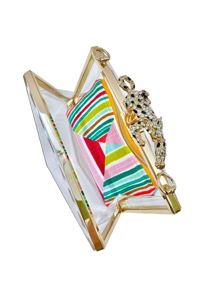 Acrylic Clear Geometric Clutch with Removable Chain Strap