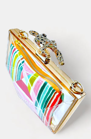 Acrylic Clear Geometric Clutch with Removable Chain Strap