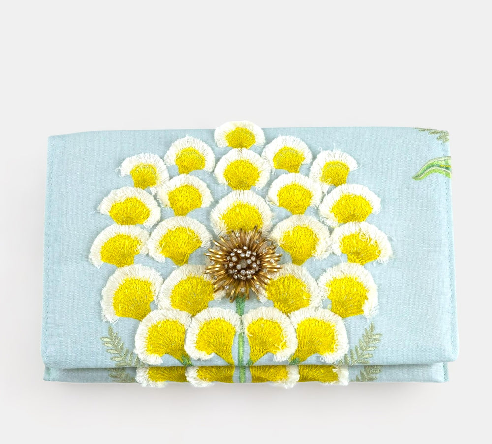 Embroidered Yellow Flower Clutch