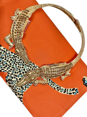 Bright Orange Leopard Clutch With Alligator Handle