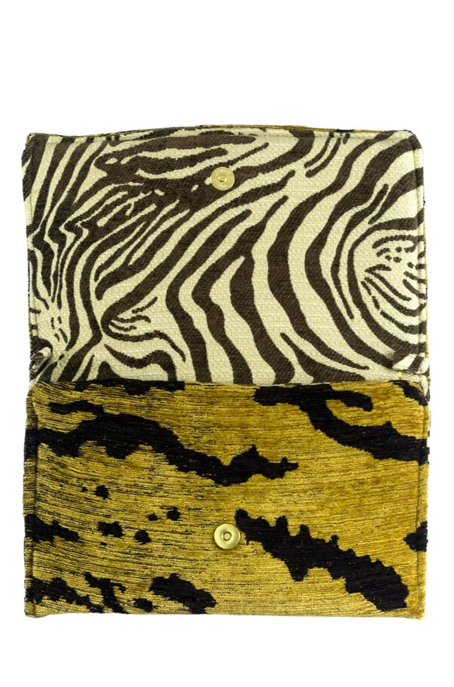 Spider Brooch Tiger Print Clutch Bag